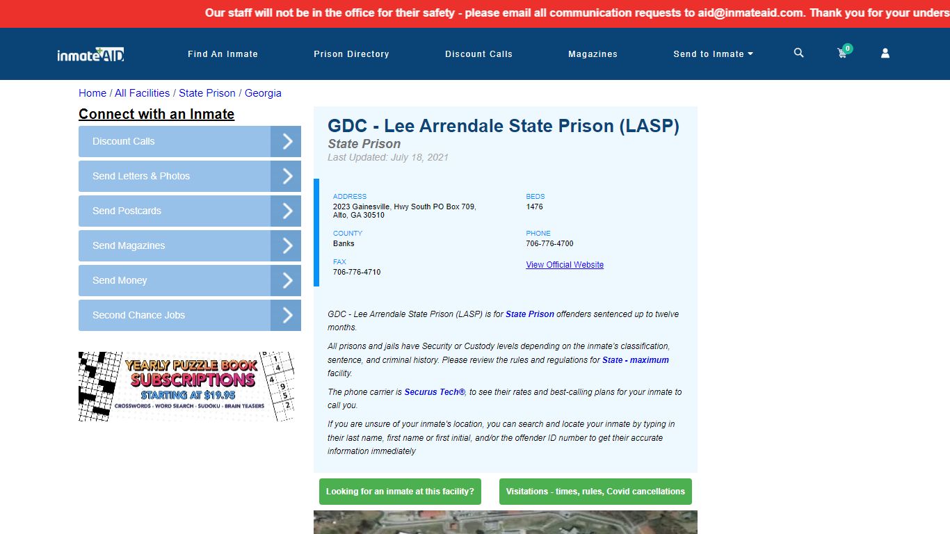 GDC - Lee Arrendale State Prison (LASP) & Inmate Search ...